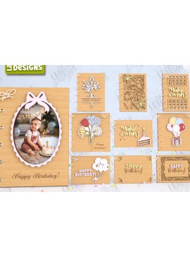 Σετ των 2 Intra απο ξύλο plywood 3mm-4mm πάχος Κάρτες γενεθλίων κοπής με λέιζερ | CNC Δίασταση 20x30 cm INTRAFABR-123672977