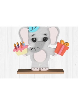 Σετ των 2 Intra απο ξύλο plywood 3mm-4mm πάχος Τούρτα γενεθλίων και δώρο ελέφαντα Δίασταση 30x20 cm INTRAFABR-111001545