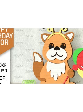 Σετ των 2 Intra απο ξύλο plywood 3mm-4mm πάχος Σχέδιο κοπής με λέιζερ γενεθλίων Fox Δίασταση 15x15 cm INTRAFABR-101094514