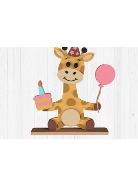 Σετ των 2 Intra απο ξύλο plywood 3mm-4mm πάχος Σχέδιο Party Giraffe Birthday Δίασταση 15x15 cm INTRAFABR-111001624