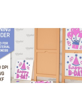 Σετ των 3 Intra απο ξύλο plywood 3mm-4mm πάχος Σχέδιο κοπής με λέιζερ με κεκλιμένη σκάλα γενεθλίων Δίασταση 15x15 cm INTRAFABR-100119288