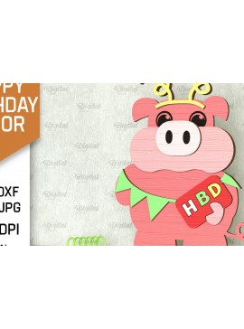 Σετ των 2 Intra απο ξύλο plywood 3mm-4mm πάχος Σχέδιο κοπής με λέιζερ γενεθλίων χοίρων Δίασταση 15x15 cm INTRAFABR-101094560