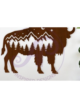 Σετ των 2 Intra απο ξύλο plywood 3mm-4mm πάχος Bison Forest Scene Wall Art Sign, Δίασταση 12x12 cm INTRAFABR-117218591