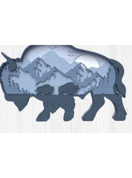 Σετ των 2 Intra απο ξύλο plywood 3mm-4mm πάχος Bison Mountain Sunset Layered Art Δίασταση 30x20 cm INTRAFABR-113183143