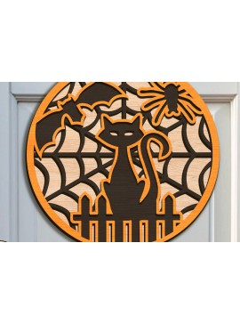 Σετ των 2 Intra απο ξύλο plywood 3mm-4mm πάχος Μαύρη γάτα κρεμάστρα πόρτας αποκριών Δίασταση 15x15 cm INTRAFABR-103650458