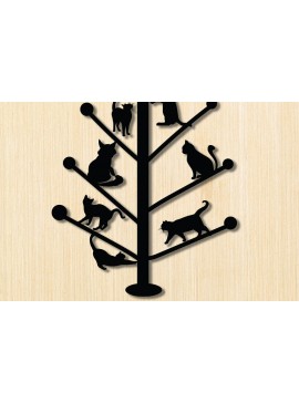 Σετ των 2 Intra απο ξύλο plywood 3mm-4mm πάχος Μαύρη γάτα στον τοίχο ντεκόρ γραφικό Δίασταση 15x18 cm INTRAFABR-91231304