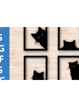 Σετ των 2 Intra απο ξύλο plywood 3mm-4mm πάχος Μαύρες γάτες Peeki Σχέδιο Τέχνης Τοίχου Δίασταση 40x40 cm INTRAFABR-112218088