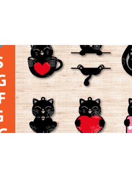 Σετ των 3 Intra απο ξύλο plywood 3mm-4mm πάχος Μαύρο χαριτωμένο σχέδιο γατούλας Kawaii Δίασταση 3x3 cm INTRAFABR-50192404