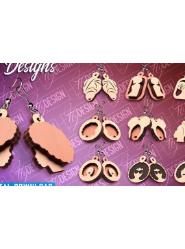 Σετ των 3 Intra απο ξύλο plywood 3mm-4mm πάχος Μαύρα γυναικεία σκουλαρίκια με λέιζερ | CNC Δίασταση 3x3 cm INTRAFABR-88385989