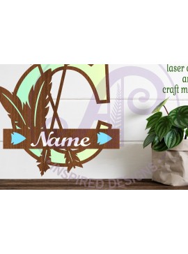 Σετ των 2 Intra απο ξύλο plywood 3mm-4mm πάχος Boho κεφαλαίο μονόγραμμα Γράμμα C Δίασταση 30x20 cm INTRAFABR-86122652