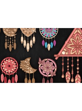 Σετ των 3 Intra απο ξύλο plywood 3mm-4mm πάχος κοπής με λέιζερ Boho Dreamcatcher Δίασταση 8x8 cm INTRAFABR-121402610