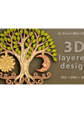 Σετ των 3 Intra απο ξύλο plywood 3mm-4mm πάχος περικοπής με 3D Layered Boho Family Tree Δίασταση 7x7 cm INTRAFABR-62766656