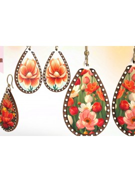 Σετ των 3 Intra απο ξύλο plywood 3mm-4mm πάχος Σκουλαρίκια Boho Floral Drop Cut  Δίασταση 1x2 cm INTRAFABR-123290310