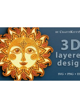 Σετ των 3 Intra απο ξύλο plywood 3mm-4mm πάχος περικοπής Boho Mandala Sun 3D Layered Δίασταση 7x7 cm INTRAFABR-62388401