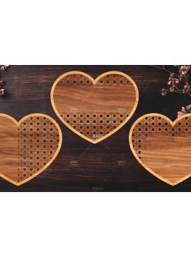 Σετ των 2 Intra απο ξύλο plywood 3mm-4mm πάχος Boho Rattan Hearts Δίασταση 15x15 cm INTRAFABR-123024954