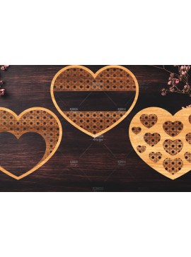 Σετ των 3 Intra απο ξύλο plywood 3mm-4mm πάχος Boho Rattan Hearts Δίασταση 15x15 cm INTRAFABR-123024991