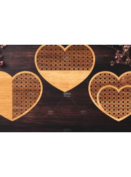 Σετ των 2 Intra απο ξύλο plywood 3mm-4mm πάχος Boho Rattan Hearts Δίασταση 15x15 cm INTRAFABR-123025001