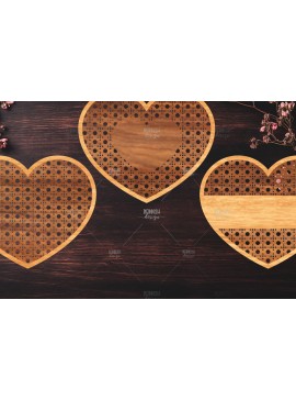 Σετ των 2 Intra απο ξύλο plywood 3mm-4mm πάχος Boho Rattan Hearts Δίασταση 15x15 cm INTRAFABR-123024929