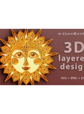 Σετ των 2 Intra απο ξύλο plywood 3mm-4mm πάχος περικοπής με 3D επίπεδα Boho Sun Δίασταση 30x20 cm INTRAFABR-18561020