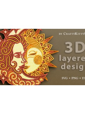 Σετ των 3 Intra απο ξύλο plywood 3mm-4mm πάχος αποκοπής 3D Layered Boho Sun & Moon Δίασταση 7x7 cm INTRAFABR-62388515