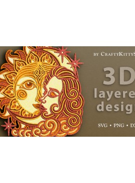 Σετ των 3 Intra απο ξύλο plywood 3mm-4mm πάχος αποκοπής 3D Layered Boho Sun & Moon Δίασταση 7x7 cm INTRAFABR-62388176