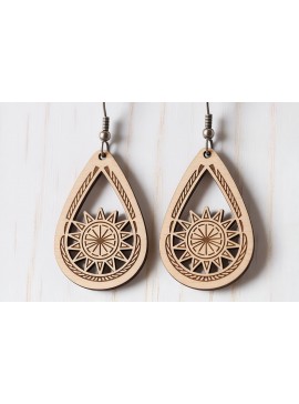 Σετ των 3 Intra απο ξύλο plywood 3mm-4mm πάχος Σκουλαρίκια Boho Sunburst Teardrop Δίασταση 3x3 cm INTRAFABR-121542444