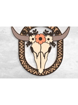 Σετ των 2 Intra απο ξύλο plywood 3mm-4mm πάχος Σημάδι καλωσορίσματος Boho Western Longhorn Δίασταση 30x20 cm INTRAFABR-117770775