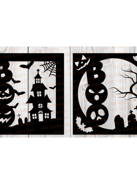 Σετ των 3 Intra απο ξύλο plywood 3mm-4mm πάχος Boo Halloween Frames Αποκομμένα Δίασταση 10x10 cm INTRAFABR-5550676