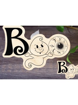 Σετ των 2 Intra απο ξύλο plywood 3mm-4mm πάχος Boo αποκριάτικο σημάδι Δίασταση 15x15 cm INTRAFABR-31054514