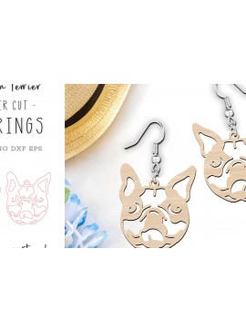 Σετ των 3 Intra απο ξύλο plywood 3mm-4mm πάχος Σκουλαρίκια Boston Terrier Dog Cut  Δίασταση 1x1 cm INTRAFABR-119663059