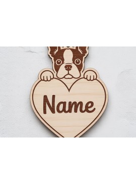 Σετ των 3 Intra απο ξύλο plywood 3mm-4mm πάχος Μπρελόκ Boston Terrier Δίασταση 6x6 cm INTRAFABR-122244886