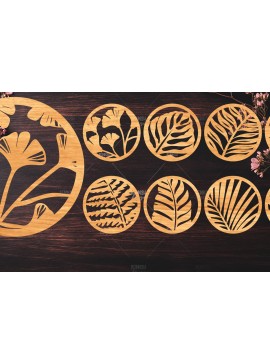 Σετ των 2 Intra απο ξύλο plywood 3mm-4mm πάχος Botanical Cup Coaster File Cut  Δίασταση 15x15 cm INTRAFABR-121341250