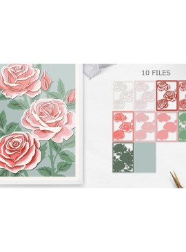 Σετ των 2 Intra απο ξύλο plywood 3mm-4mm πάχος Μπουκέτο λουλούδια / Χαρτί τριαντάφυλλων Δίασταση 15x15 cm INTRAFABR-85928769