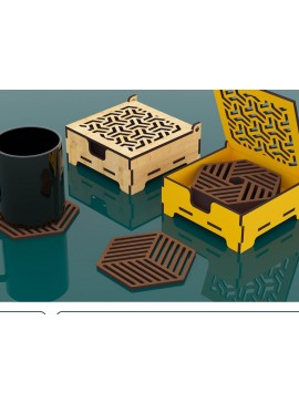 Σετ των 2 Intra απο ξύλο plywood 3mm-4mm πάχος Boxes Coaster 6 Style  Δίασταση 15x15 cm INTRAFABR-64823407