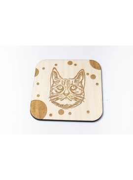 Σετ των 2 Intra απο ξύλο plywood 3mm-4mm πάχος British Shorthair Cartoon Coaster Cat, χαραγμένο Δίασταση 15x15 cm INTRAFABR-66210723