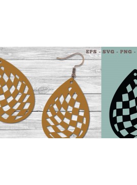 Σετ των 3 Intra απο ξύλο plywood 3mm-4mm πάχος Σκουλαρίκι με λέιζερ μοτίβο καφέ Cheacker Δίασταση 3x3 cm INTRAFABR-103776642