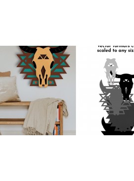 Σετ των 2 Intra απο ξύλο plywood 3mm-4mm πάχος Bull Skull Layered , ιθαγενής Αμερικανός Δίασταση 15x15 cm INTRAFABR-35450240