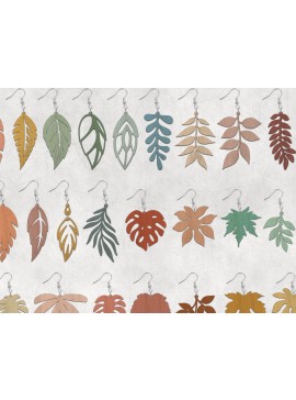 Σετ των 3 Intra απο ξύλο plywood 3mm-4mm πάχος Σκουλαρίκια Boho με φύλλα Δίασταση 4x4 cm INTRAFABR-28076459