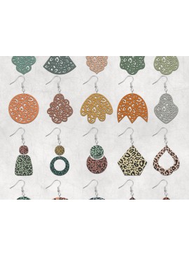 Σετ των 3 Intra απο ξύλο plywood 3mm-4mm πάχος Leopard Boho Σκουλαρίκια Δίασταση 2x2 cm INTRAFABR-28450529