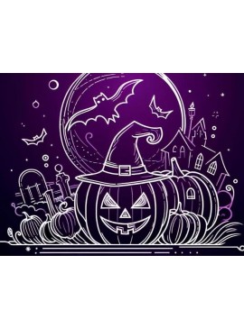 Σετ των 3 Intra απο ξύλο plywood 3mm-4mm πάχος Δέσμη κολοκύθας με καπέλο μάγισσα στη σκηνή Δίασταση 8x8 cm INTRAFABR-98019764