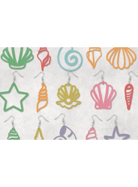 Σετ των 3 Intra απο ξύλο plywood 3mm-4mm πάχος σκουλαρίκια με κοχύλια θάλασσας Δίασταση 4x4 cm INTRAFABR-29361252