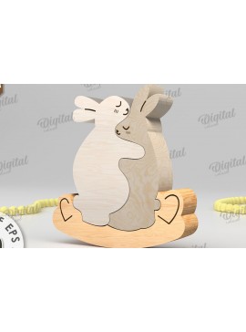 Σετ των 3 Intra απο ξύλο plywood 3mm-4mm πάχος Bunnies Puzzle . Οικογένεια Ζώων Δίασταση 6x6 cm INTRAFABR-108580495
