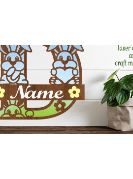 Σετ των 2 Intra απο ξύλο plywood 3mm-4mm πάχος Κουνελάκι κεφαλαίο μονόγραμμα Γράμμα D Δίασταση 30x20 cm INTRAFABR-72791858