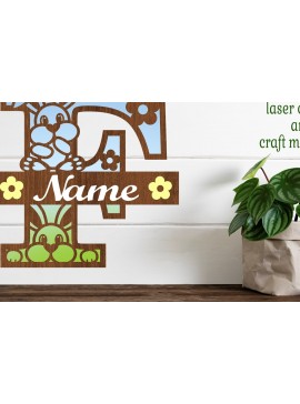 Σετ των 2 Intra απο ξύλο plywood 3mm-4mm πάχος Κουνελάκι κεφαλαίο μονόγραμμα Γράμμα F Δίασταση 30x20 cm INTRAFABR-72791888