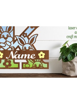 Intra απο ξύλο plywood 3mm-4mm πάχος Κουνελάκι κεφαλαίο μονόγραμμα Γράμμα K Δίασταση 30x20 cm INTRAFABR-72791966