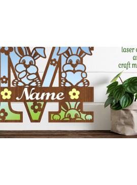 Σετ των 2 Intra απο ξύλο plywood 3mm-4mm πάχος Κουνελάκι κεφαλαίο μονόγραμμα Γράμμα M Δίασταση 30x20 cm INTRAFABR-72791986