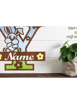 Intra απο ξύλο plywood 3mm-4mm πάχος Κουνελάκι κεφαλαίο μονόγραμμα Γράμμα Y Δίασταση 30x20 cm INTRAFABR-72792204