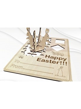 Σετ των 2 Intra απο ξύλο plywood 3mm-4mm πάχος Πασχαλινή κάρτα λαγουδάκι, σχέδιο κοπής με λέιζερ. Δίασταση 15x15 cm INTRAFABR-119738578