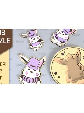 Σετ των 2 Intra απο ξύλο plywood 3mm-4mm πάχος Bunny Family Puzzle Σχέδιο κοπής με λέιζερ Δίασταση 15x15 cm INTRAFABR-108371710