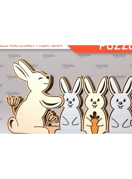 Σετ των 3 Intra απο ξύλο plywood 3mm-4mm πάχος Bunny Family Puzzle Δίασταση 6x6 cm INTRAFABR-99619229